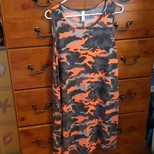 HoneyMe Tank dress, camo with orange, size L